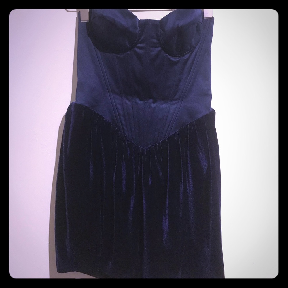 Royal purple/navy strapless dress sateen, velvet